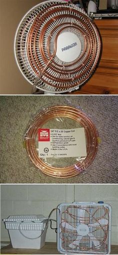 three pictures showing different types of wire in baskets and on the floor next to each other