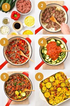 the steps to making an entree with zucchini and meat