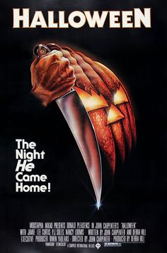 a movie poster for halloween with a knife in it's hand and the words, the night he came home