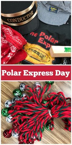 the polar express's hat and other items are on display in this collage