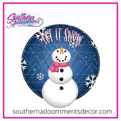 a snowman with a pink hat and bowtie on it's head is in front of the words get it snow