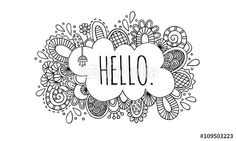 welcome sign with doodles in the center on a white background, hand drawn illustration