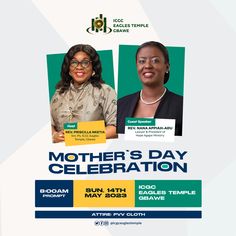 the poster for mother's day celebration with two women smiling and looking at the camera