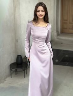 Olivia Mark - Long Sleeve Satin Bodycon Dress with Diamond Embellishments Satin Long Sleeve Dress, Long Sleeve Satin Dress, Wedding Gown Backless, Satin Bodycon Dress, Irregular Skirt, Satin Long Sleeve, Backless Wedding, Bodycon Dress With Sleeves, Long Bodycon Dress