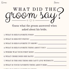 what did the groom say? printable wedding game for brides and grooms