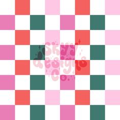 an abstract checkerboard pattern with the word love in pink, green and red