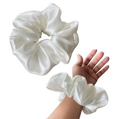 New Women White Satin Scrunchie Single Hair Tie Large This Product Is A Handmade, Solid White Satin Scrunchie Hair Tie With Pleated Accents. It Is Designed For Women With All Hair Types And Is Made Of 100% Polyester Material. The Scrunchie Is Large In Size And Has A Round Shape, Making It Suitable For Casual Occasions. White Satin, Scrunchie Hairstyles, New Woman, Handmade Accessories, Hair Ties, Scrunchies, Satin, Hair Accessories, Women Accessories