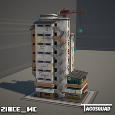 a model of a tall building with lots of windows