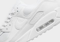 Celebrating 30 years of Tinker Hatfield's iconic sneak, these men's Air Max 90 trainers from Nike just dropped! Staying true to the OG, these sneakers have a durable textile upper with leather and synthetic overlays. They feature a tonal lace up fastening and a padded ankle collar for a comfy feel. In an ultra-fresh, triple white colourway, these low-profile trainers are sat on a lightweight foam midsole with Nike's legendary, visible Max Air unit in the heel to take cushioning up a level. With a grippy waffle-inspired outsole, they're finished up with Nike Air branding to the heel and tongue, as well as the iconic Swoosh logo to the sidewalls. Nike Air Max White, White Nike Air, Tinker Hatfield, Swoosh Logo, White Nike, Jd Sports, Nike Air Max 90, White Nikes, 30 Years