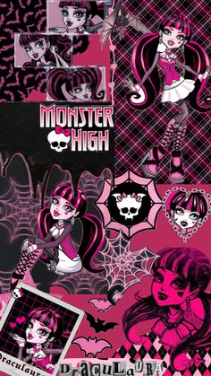 the monster high poster is pink and black