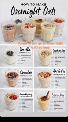 the ingredients for overnight oatmeal are shown in this recipe chart, which shows how