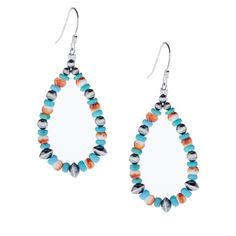 Tri Colored Loop Earring Southwestern Turquoise Teardrop Earrings, Southwestern Style Teardrop Dangle Earrings, Southwestern Nickel-free Teardrop Earrings, Silver Southwestern Beaded Earrings With Ear Wire, Southwestern Silver Beaded Earrings With Ear Wire, Adjustable Southwestern Teardrop Jewelry, Southwestern Adjustable Teardrop Jewelry, Southwestern Style Multicolor Nickel-free Jewelry, Silver Southwestern Beaded Earrings