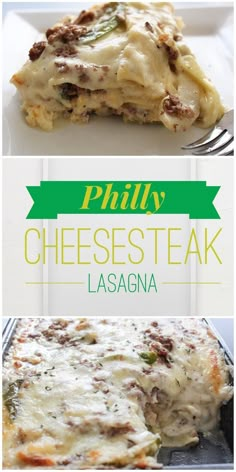 three different types of cheese steak lasagna