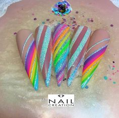 Pride Nails, Neon Nail Designs, Unicorn Nails, Glow Nails, Acrylic Nails Coffin Pink, Nails Only, Rainbow Nails, Neon Nails