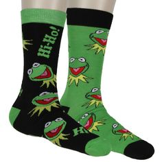 "Hi-ho, Kermit the Frog here!" One of the most famous creations of Jim Henson. He is known for his lime green skin and nervous sounding voice. These sock are a must in your wardrobe if you are fan of the green frog. 2 set of crew length socks. The heel and toe of these socks are reinforced for extra comfort and durability. The top is also reinforced to help the socks keep their shape and elasticity. Green Novelty Socks For Winter, Green Skin, The Muppets, Kermit The Frog, Green Frog, Jim Henson, The Frog, 2 Set, Socks And Hosiery