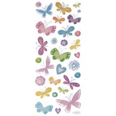 butterflies and hearts stickers on a white background