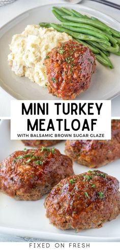 mini turkey meatloaf with balsamic brown sugar glaze and green beans