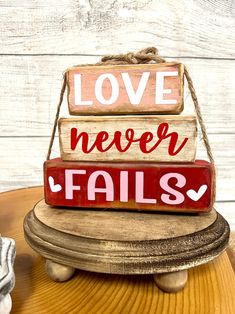 Valentine's Day Wood Block Stack Be Mine & Love Never Fails, With Optional Wood Riser - Etsy