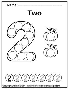 the number two worksheet for numbers 2 and 3, with an apple on it