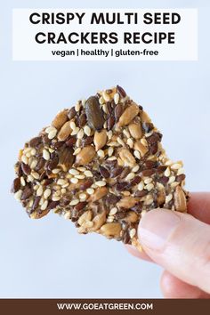 Female hand is holding healthy crispy homemade multi seed cracker Seed Bars Recipe, Seed Crackers Recipe, Keto Crackers, Jj Virgin, Seed Crackers, Eat Green, Gluten Free Bars, Seed Recipes