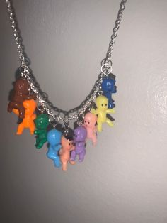 "Baby rainbow coloured necklace Y2K funky quirky sweets food doll kids adults weird emo 18\" necklace Made from plastic and silver plated chains 18\"" Funky Necklaces, Weird Core Jewelry, Weird Necklaces, Cheap Funky Handmade Necklace, Cheap Handmade Y2k Necklaces, Weirdcore Necklace, Fun Chunky Necklaces, Funny Necklace, Yellow Animals