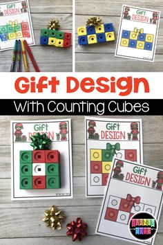 christmas themed gift design with counting cubes for kids to practice their number recognition skills