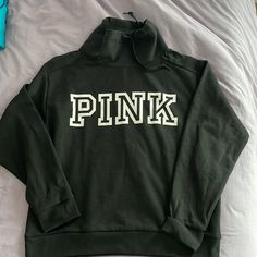 This Is A Black And White Hoodie From The Pink By Victorias Secret Brand. New With Tags Size M Logo Print Fleece Hoodie, Fleece Tops With Logo Print For Loungewear, Casual Fleece Top With Funnel Neck, Black Fleece Top For College, Black And White Hoodie, Tiger Hoodie, Pink Hoodie Victoria Secret, Sequined Sweatshirt, Joggers Outfit