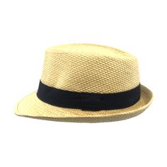 Classic fedora hat with teardrop crown. Slight front pinch. Narrow brim, 2" wide. Black band. Cotton inner band with drawstring to reduce size. 100% paper straw. Summer Fedora Hat, Hats For Small Heads, Summer Fedora, Paper Straws, Fedora Hat, Panama Hat, Fedora, Straw, Crown