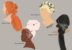 four different types of ponytails are shown in this illustration