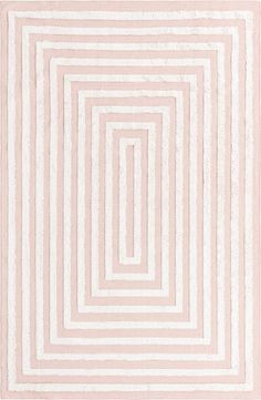 a white and pink rug with squares in the middle, on top of each other