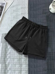 Men Drawstring Waist Shorts Sweat Plain Workout Black Casual   Fabric Plain Track Shorts Slight Stretch Summer Men Clothing, size features are:Bust: ,Length: ,Sleeve Length: Cheap Black Sportswear Shorts, Short Shorts Men Outfit, Male Short Shorts, Men’s Shorts, Black Summer Shorts For Streetwear, Black Shorts Outfit Men, Shorts For Guys, Short Hombre, Guys Shorts