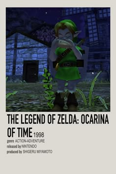 the legend of zelda ocarina is standing in front of an old building