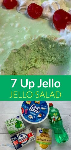 an image of jello salad with cherries on top and the words 7 up jello