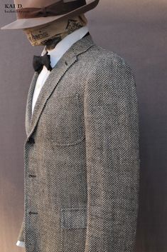 This is an old prototype of Kai D. sportcoats made in raw silk herringbone. Please note the fabric some some imperfection due to the raw silk material (some areas have very tiny nubs). Very good slim cut. Fits someone who has around 38" or 39" chest. Size M:- Shoulder 18", chest 40", front length 29 1/2" Made in New York. Luxury Herringbone Outerwear With Suit Collar, Luxury Tailored Herringbone Outerwear, Luxury Fitted Herringbone Pattern Suits, Luxury Herringbone Pattern Suit, Luxury Fitted Herringbone Suits, Luxury Suits With Herringbone Pattern, Garment Fabric, Herringbone Tweed, Classic Blazer