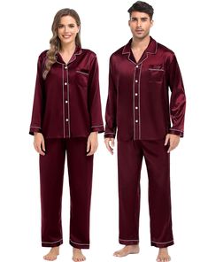 PRICES MAY VARY. 【Premium Material】- These cozy family pajamas are made of high-quality satin(95% Polyester, 5% Spandex), which is extra-soft and comfortably comfy. These matching silk satin pajamas make cozy lounging a shared experience. Bring them out during family game night, get matching sets as a couple to make your time together extra fun. Tips: Each set of these family pajama set is sold separately.You can purchase the men's or women's or kids pajamas individually. 【The Whole Family】- The Couple Matching Pajamas, Satin Pjs, Silk Pjs, Pjs Set, Family Pajama Sets, Couple Pajamas, Mens Pajamas Set, Silk Sleepwear, Pajamas Sets