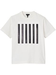 white cotton graphic print to the front logo print to the rear crew neck short sleeves straight hem White Short Sleeve Tops With Signature Stripes, White Short Sleeve T-shirt With Signature Stripes, White Crew Neck T-shirt With Signature Stripes, City Dress, Summer Beach Wear, Jersey Shirt, Lady Dior, Logo Print, Jacket Tops