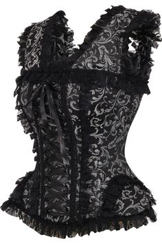 Overbust corset made of high quality brocade and lace fabrics 10 Spiral Steel boned with 2 Flat steel bones Delicate lace detailing Ribbon tie closure at back for cinching Privacy Panel Lined Hand Wash Halloween Lace Corset With Lace Trim, Gothic Lace Corset For Halloween, Halloween Underbust Lace Corset, Halloween Lace Underbust Corset, Fitted Halloween Corset Dress With Lace Trim, Fitted Lace Trim Corset Dress For Halloween, Gothic Lace Corset For Costume Party, Steampunk Fitted Corset For Wedding, Steampunk Fitted Wedding Corset