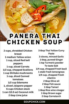 Panera Thai Chicken Soup Recipe | Homemade & Flavorful Panera Thai Chicken Soup, Chicken Piccata Soup, Thai Chicken Curry Soup, Chicken Soup Recipes Homemade, Thai Yellow Curry, Thai Chicken Soup, Yellow Curry Paste, Thai Spices, Chicken Soup Recipe