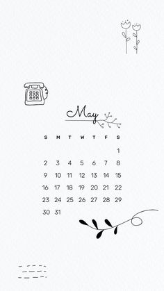 an image of a calendar with flowers on the side and writing in black ink that says may