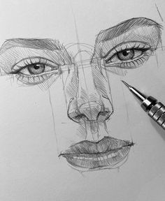 a pencil drawing of a woman's face with her eyes closed and eyebrows drawn