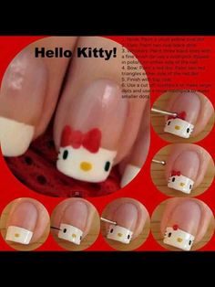 Hello Kitty Nail Art, Kitty Nail Art, Paznokcie Hello Kitty, Hello Kitty Nail, Hello Kitty Nails Art, Kitty Nail, Kitty Nails, Nagel Tips