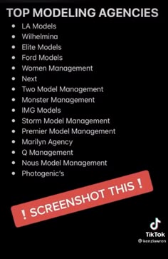 the top modeling agencies list is shown in red and black, with an arrow pointing to it