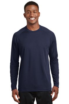 Sport-Tek ® Dry Zone ® Long Sleeve Raglan T-Shirt. T473LS - TRUE NAVY - XS | Sport-Tek Athletic Dry Zone Long Sleeve Raglan T-Shirt in True Navy Blue Size XS | Polyester Mens Workout Pants, T Shirt Template, Screen Printing Process, Work Wear Women, Athletic Apparel, Zip Sweatshirt, Mens Fitness, Dri Fit, Shirts Tops