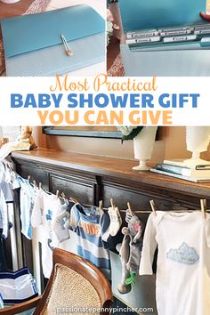 a baby shower gift is hanging on a clothes line with the words, most practical baby shower gift you can give