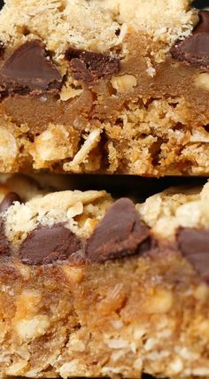 chocolate chip cookie bars stacked on top of each other