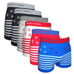 PRICES MAY VARY. Crazy Cool Mens Comfortable Fun Nylon Seamless Short Boxer 6-Pack Assorted Color Men's Underwear Boxer Briefs. Underwear Men Pack. Seamless Boxer Briefs. Flexible, Stretches Boxer Underwear for Men. American, Lion, Soccer, Viper Snakes, Dots, Camouflage, Animal Print, Stripes... Fun Designs. Medium Size = Small/Medium (Waist Size 30"~34", Seam Length 11" for Short Boxer) Large Size = Medium/Large (Waist Size 34"~36", Seam Length 12" for Short Boxer) X-Large Size = Large/X-Large Boxers Design, 6 Packs, Boxer Briefs, Winter Glove, 6 Pack, Briefs, American Flag, Clothing Store, Camouflage