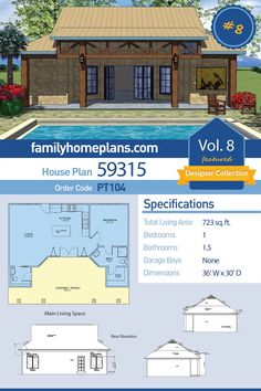 the floor plan for this house is shown in blue and white, with an attached garage