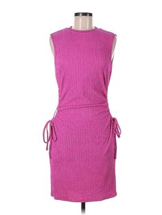 Shein Casual Dress Size: Medium Pink Dresses - used. 95% POLYESTER, 5% ELASTANE, Sheath, Boatneck, Knee Length, Sleeveless | Shein Casual Dress - Sheath: Pink Dresses - Used - Size Medium Spring Dresses With Tie Waist And Stretch Fit, Spring Stretch Dress With Tie Waist, Fitted Sleeveless Dress With Tie Waist, Pink Fitted Midi Dress With Tie Waist, Fitted Pink Midi Dress With Tie Waist, Pink Casual Dress, Pink Dress Casual, Pink Dresses, Casual Dresses For Women