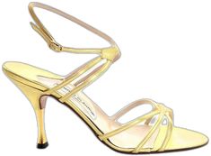 Classic Gold Heels For Gala, Classic Gold Heels With Leather Sole, Designer Gold Almond Toe Heels, Classic Gold Heels For Formal Occasions, Luxury Gold Heels With Leather Sole, Classic Gold High Heels, Gold Almond Toe Heels For Galas, Gold Classic Heels For Party, Classic Gold Heels With Padded Heel