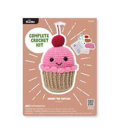 the crochet kit includes an ice cream cupcake with a cherry on top